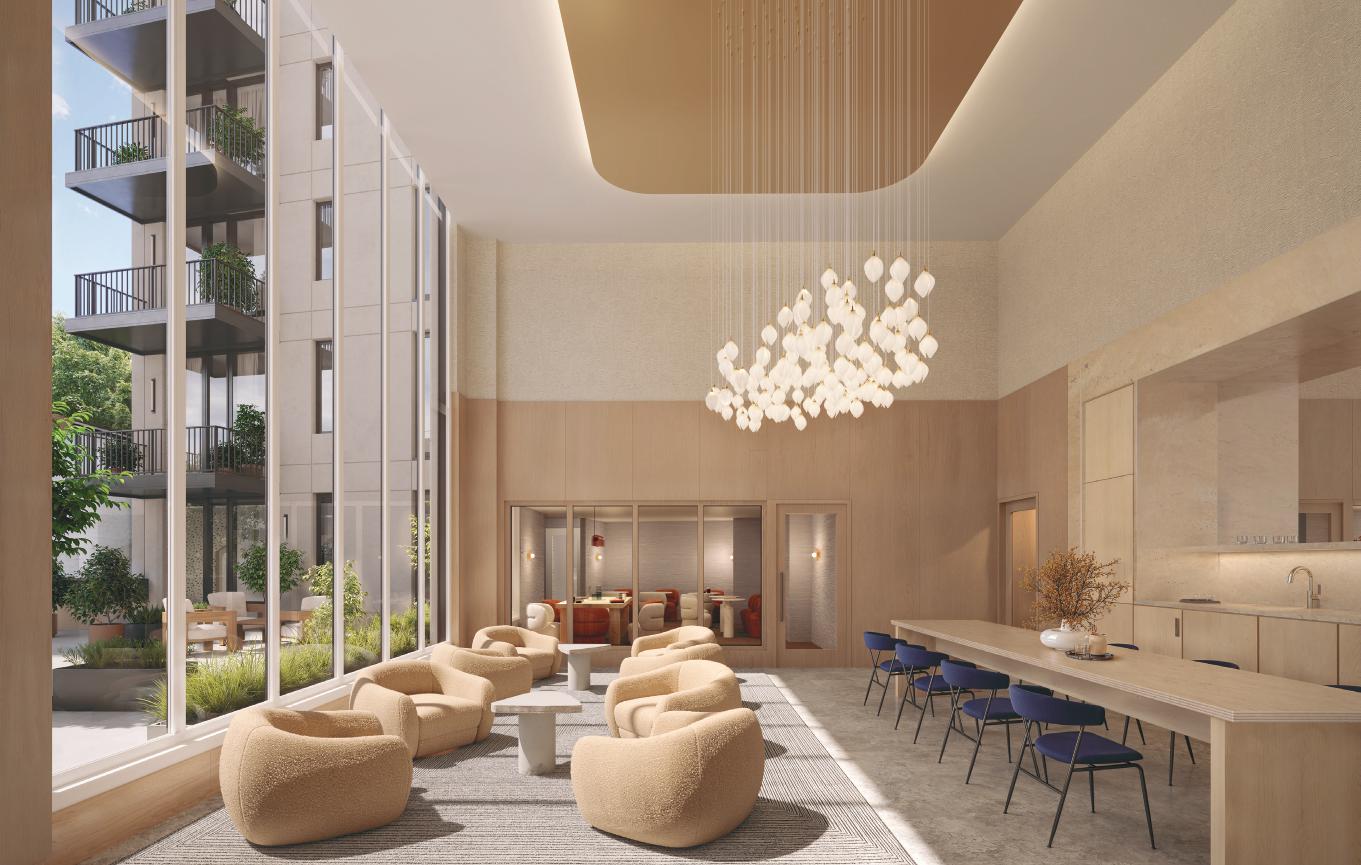 NuSun Vernon Residents Lounge with seating and kitchen area