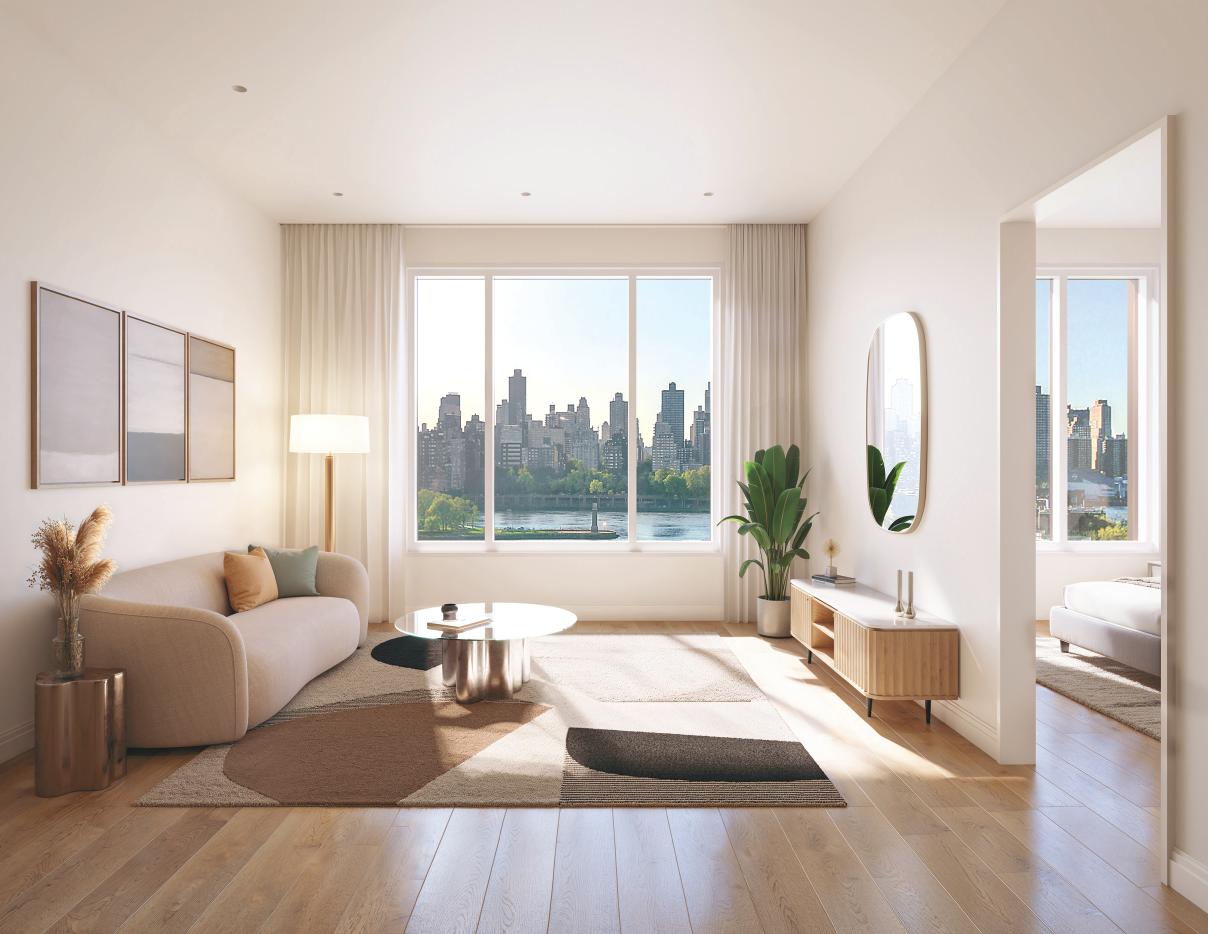 Unit 3E living room with bedroom view